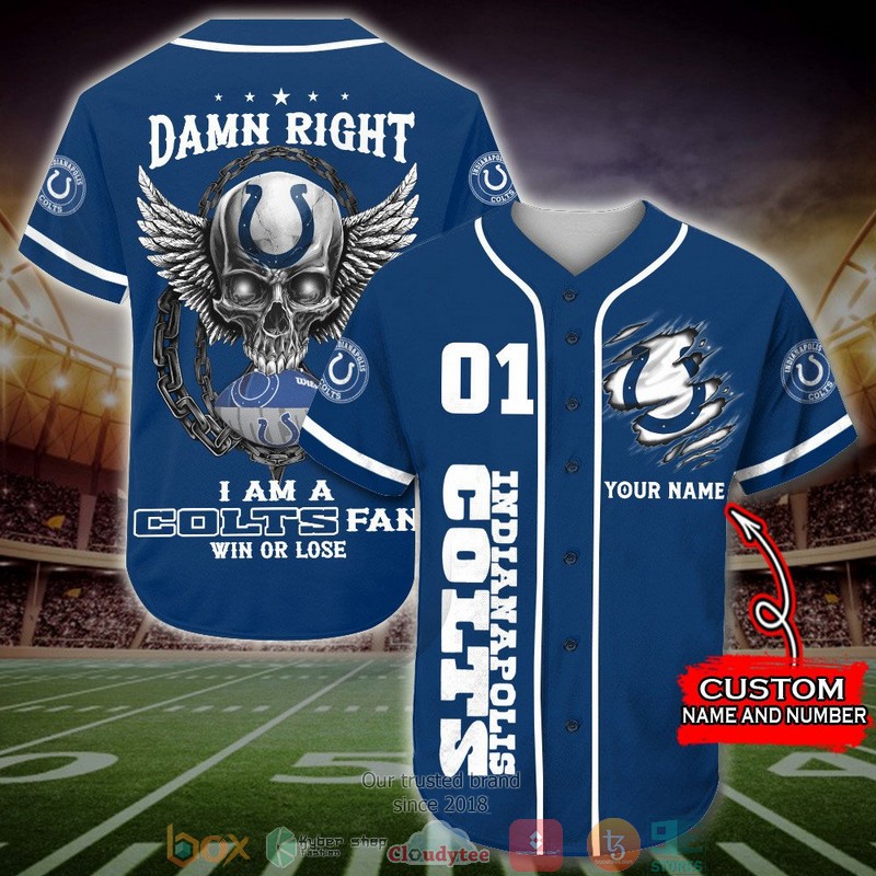 Personalized Indianapolis Colts NFL Wings Skull Baseball Jersey Shirt