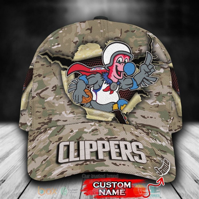 NEW Los Angeles Clippers Camo Mascot Custom name Cap Hat word2