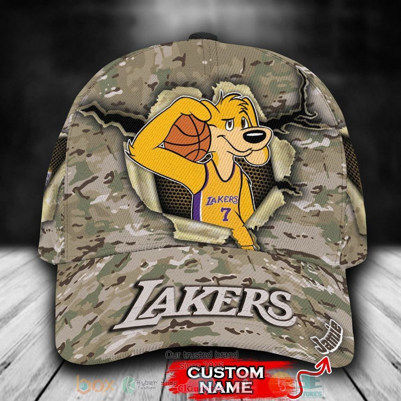 NEW Los Angeles Lakers Camo Mascot Custom name Cap Hat word2