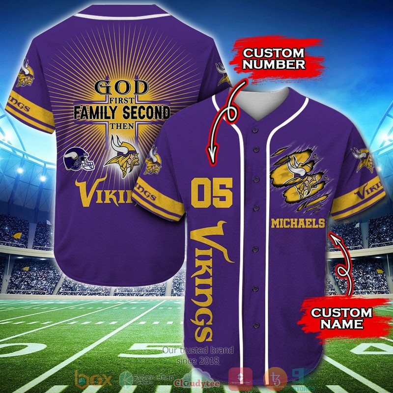 Personalized Minnesota Vikings NFL God First Family Second then Baseball Jersey Shirt 4 Personalized Minnesota Vikings NFL God First Family Second then Baseball Jersey Shirt word1