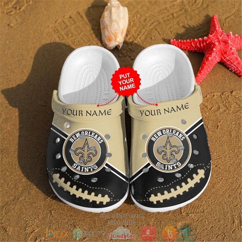 Personalized NFL New Orleans Saints Yellow Black Crocs Band Shoes