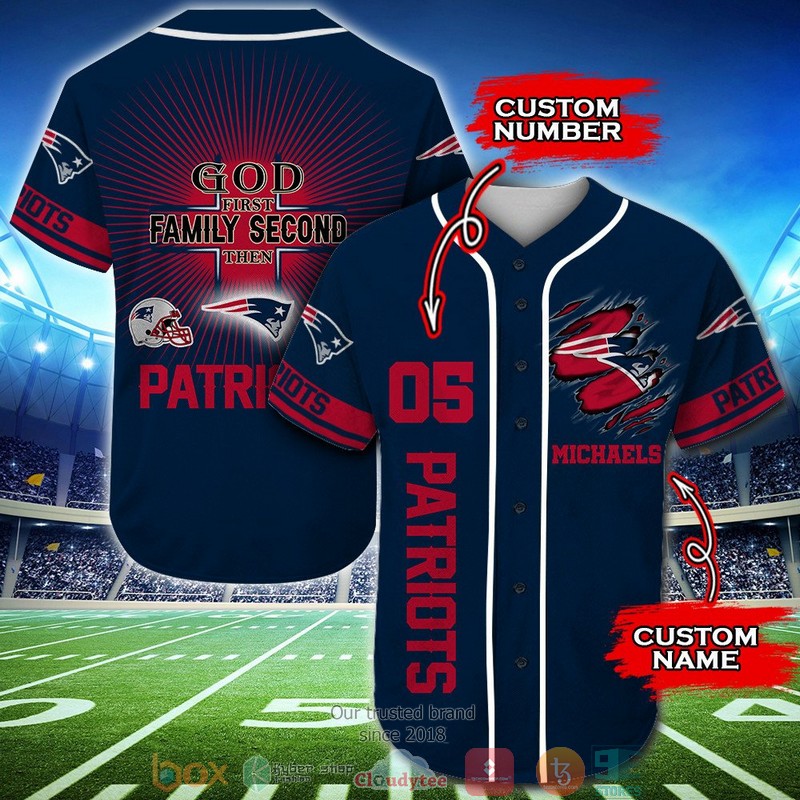 Personalized New England Patriots NFL God First Family Second then Baseball Jersey Shirt word1