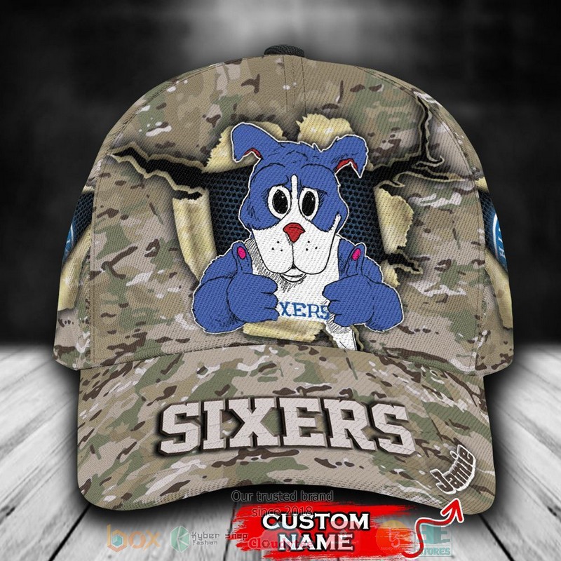 NEW Philadelphia 76ers Camo Mascot Custom name Cap Hat word1