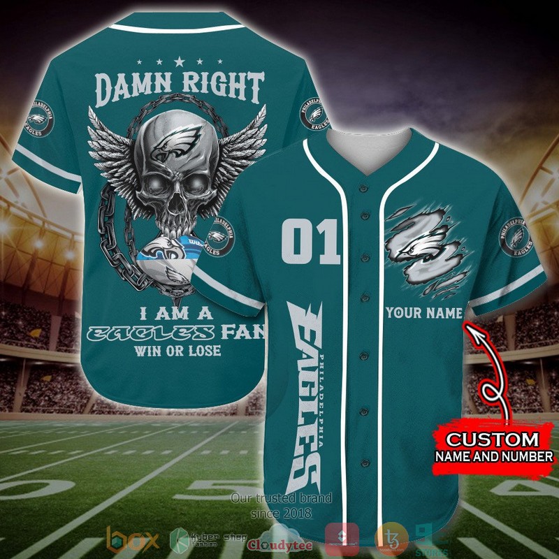 Personalized Philadelphia Eagles NFL Wings Skull Baseball Jersey Shirt word2