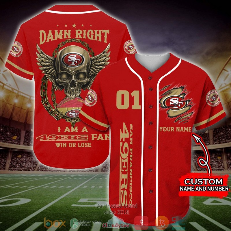 Personalized San Francisco 49ers NFL Wings Skull Baseball Jersey Shirt word3