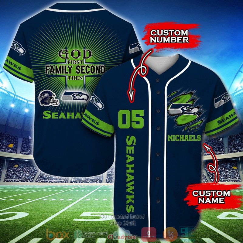 Personalized Seattle Seahawks NFL God First Family Second then Baseball Jersey Shirt 5 Personalized Seattle Seahawks NFL God First Family Second then Baseball Jersey Shirt word3