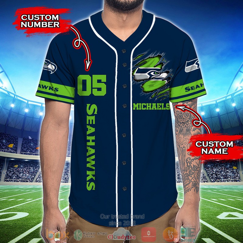 Personalized Seattle Seahawks NFL God First Family Second then Baseball Jersey Shirt word2