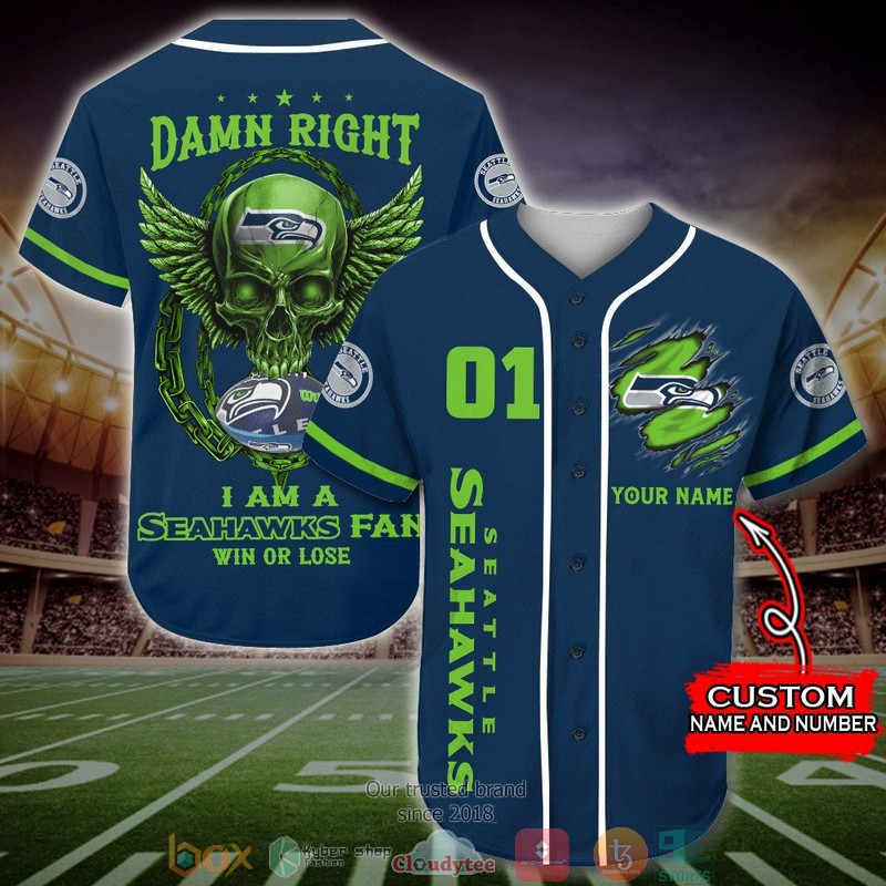 Personalized Seattle Seahawks NFL Wings Skull Baseball Jersey Shirt word3