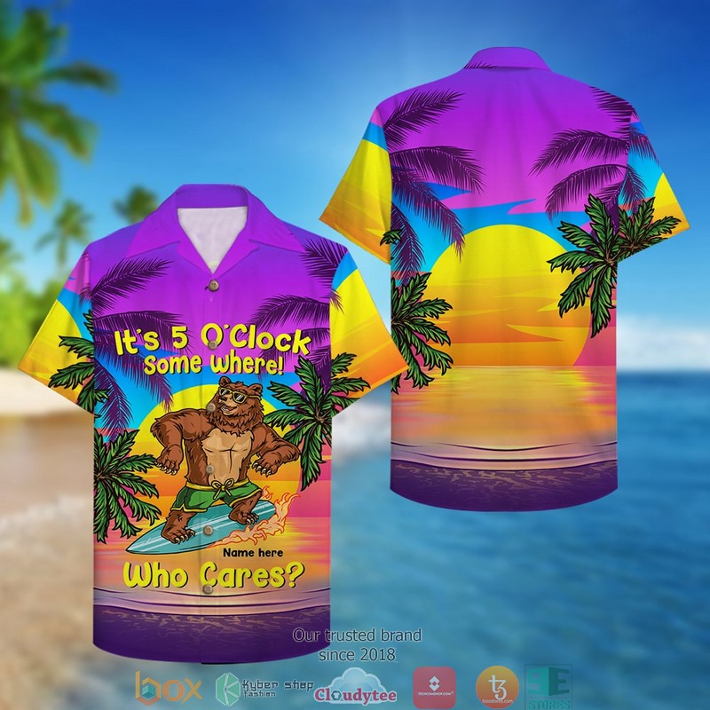Personalized Surfing Its 5 Oclock Some Where Who Cares Hawaiian shirt word3