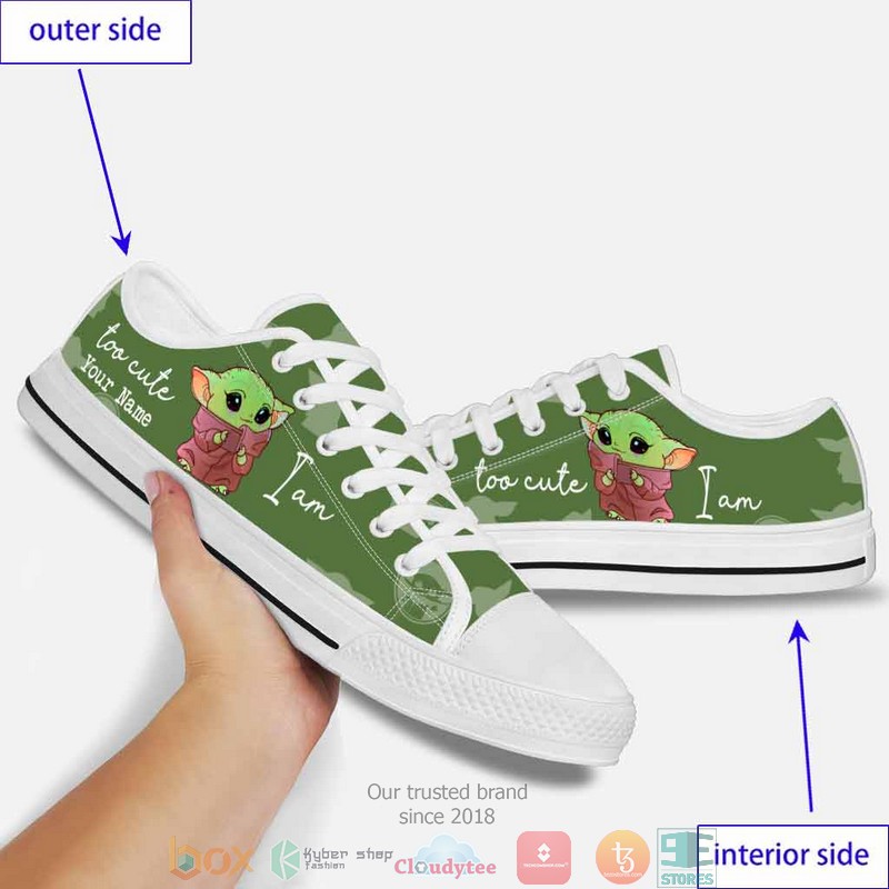 Personalized Too Cute I Am Baby Yoda Canvas low top shoes word2