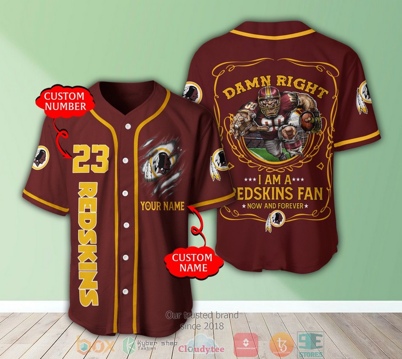 Personalized Washington Redskins NFL Baseball Jersey Shirt