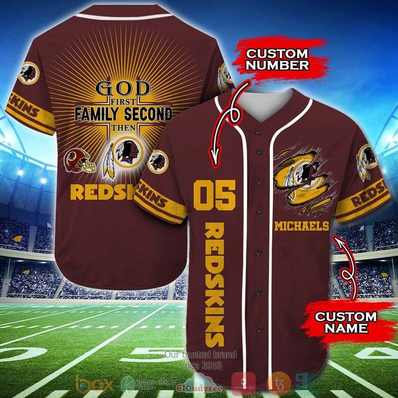 Personalized Washington Redskins NFL God First Family Second then Baseball Jersey Shirt word3