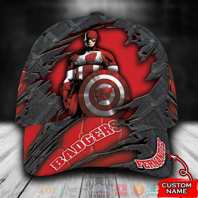 BEST Personalized Wisconsin Badgers Captain America custom Hat word1