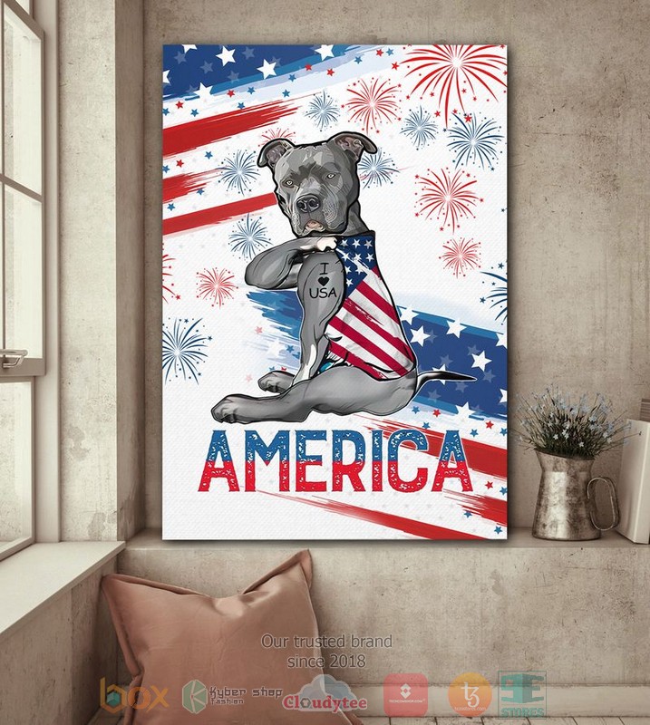 HOT Pitbull America Independence Day Canvas