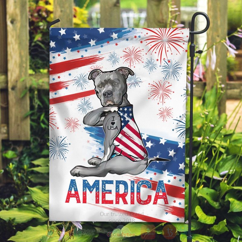 BEST Pitbull I Love USA Tattoo Independence Day All Over Print Flag