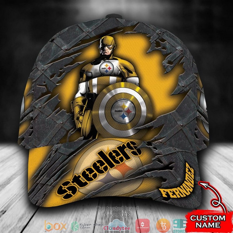 Pittsburgh Steelers Captain America NFL Custom Name Cap word1