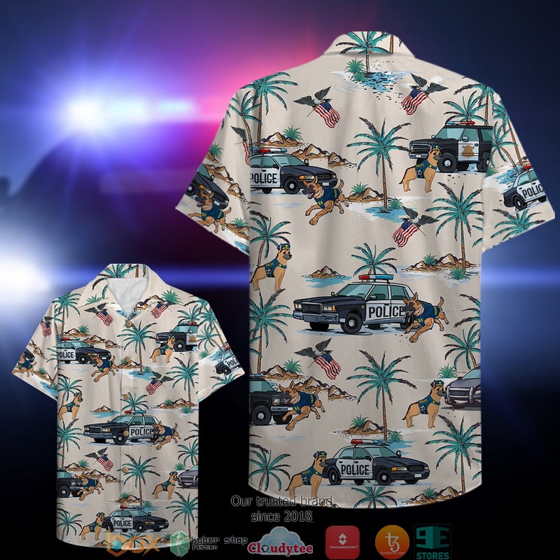Police With Police Car And Police Dog Hawaiian shirt word3