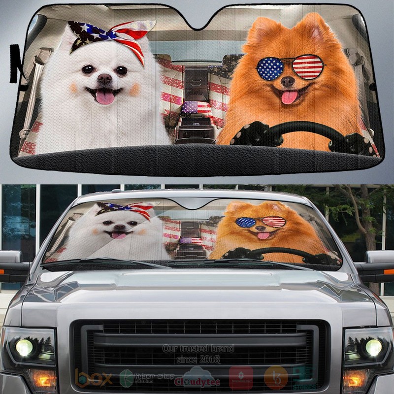 BEST Pomeranian American Flag Independence Day Car Windshield Sunshade