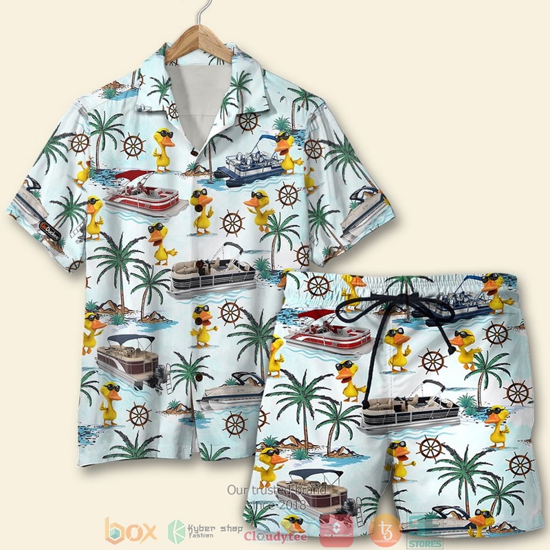 Pontoon Duck Palm Tree Pattern Hawaiian Shirt, Short