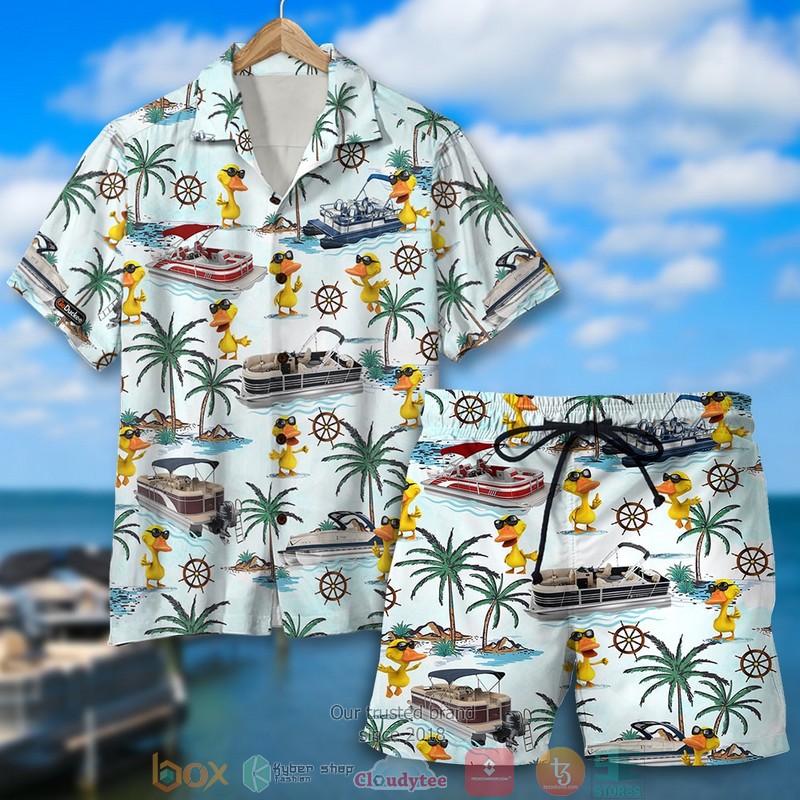 Pontoon Duck Palm Tree Pattern Hawaiian Shirt, Short 3 Pontoon Duck Palm Tree Pattern Hawaiian Shirt, Short word1