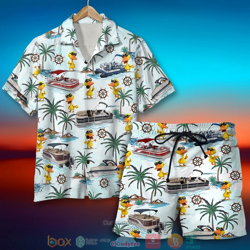Pontoon Duck Palm Tree Pattern Hawaiian Shirt, Short 4 Pontoon Duck Palm Tree Pattern Hawaiian Shirt, Short word1