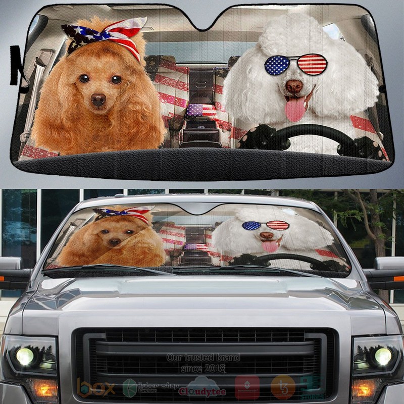 BEST Poodle American Flag Independence Day Car Windshield Sunshade