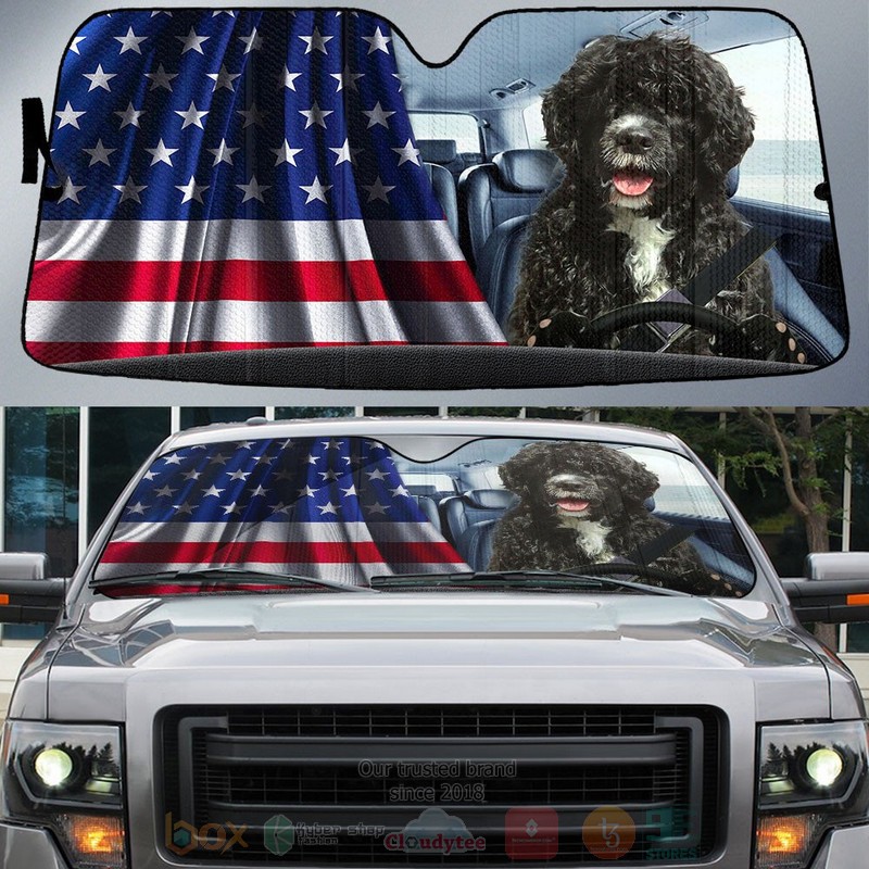 BEST Portuguese Water American Flag Independent Day Car Windshield Sunshade