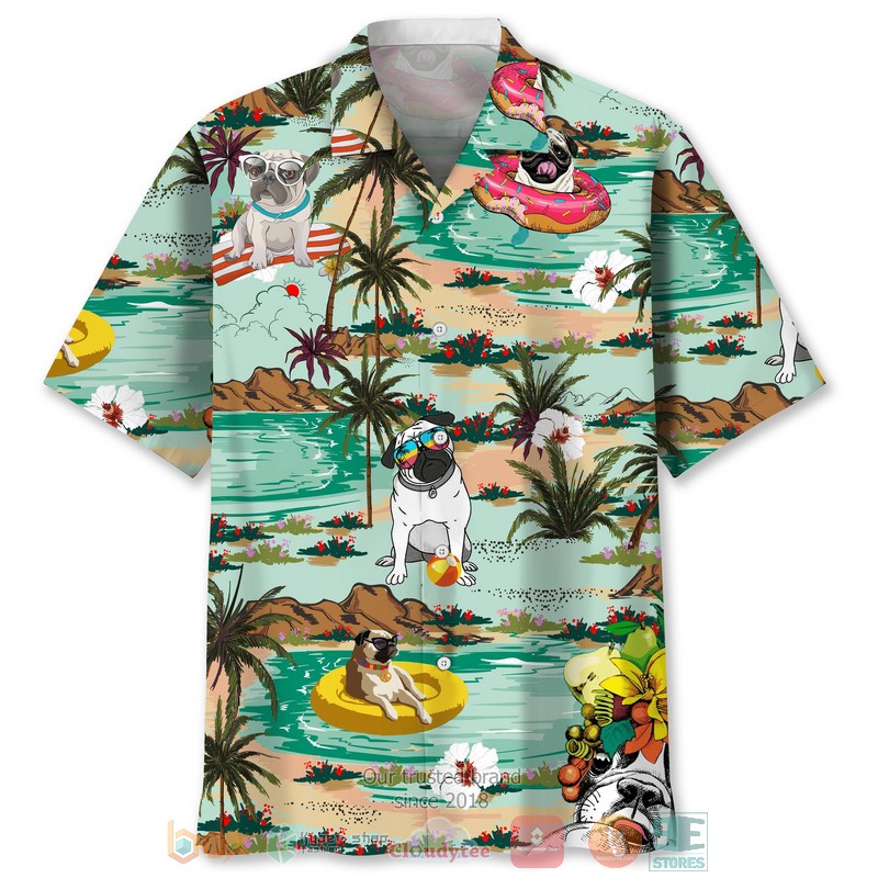 NEW Pug Beach Hawaiian Shirt