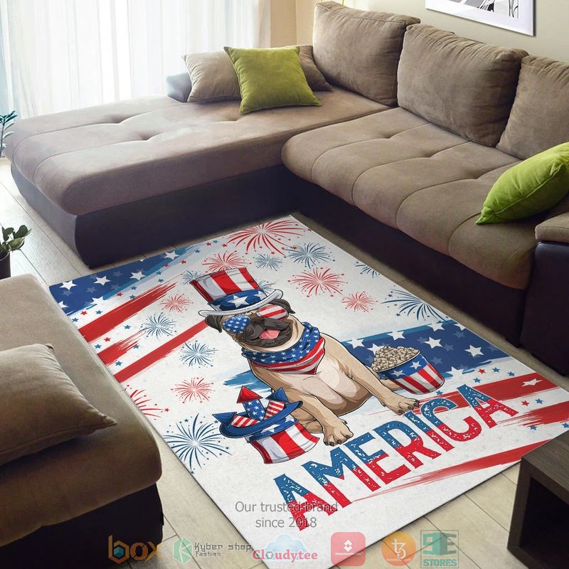 Pug Dog America America Independence day Rug