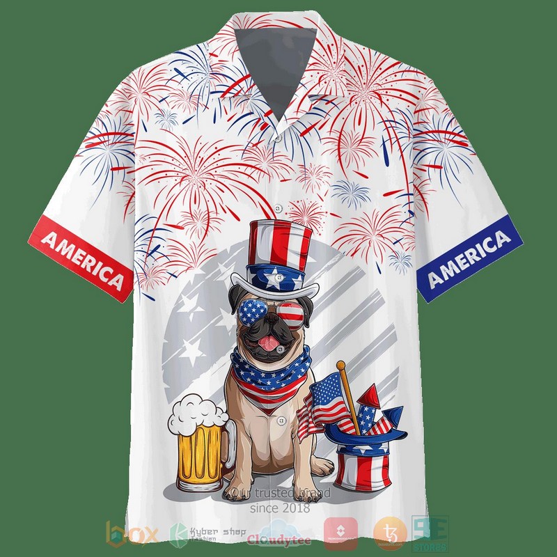 New Pug Dog America Firework Hawaii Shirt Word1