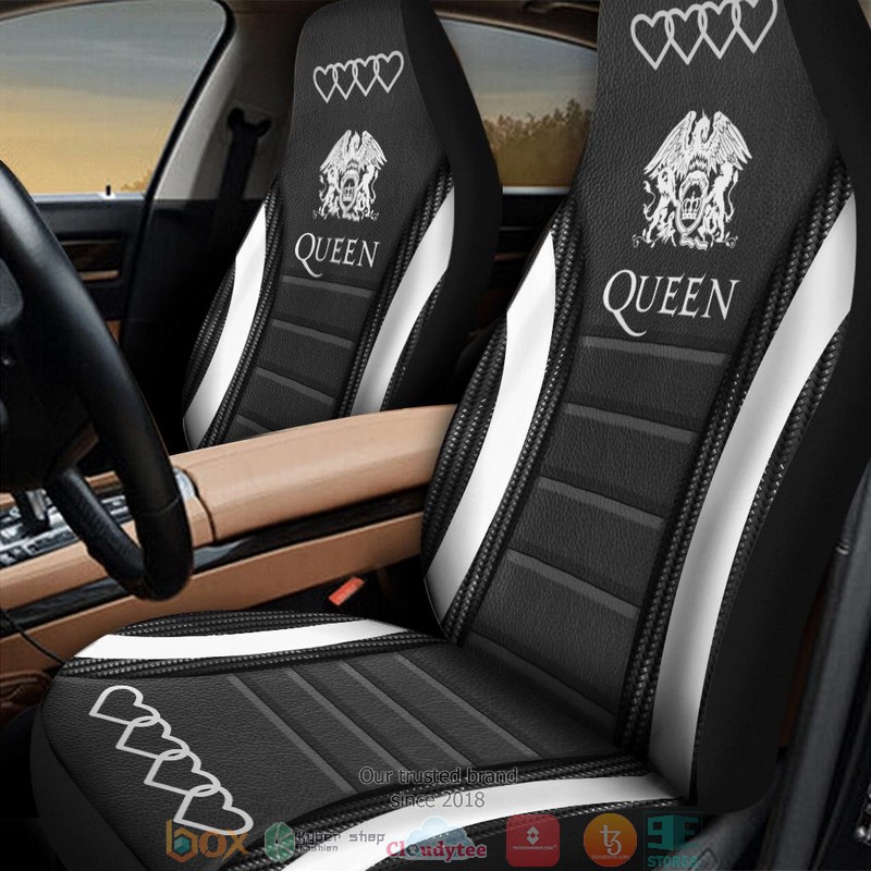 Queen Band Silver Black Car Seat Covers word1