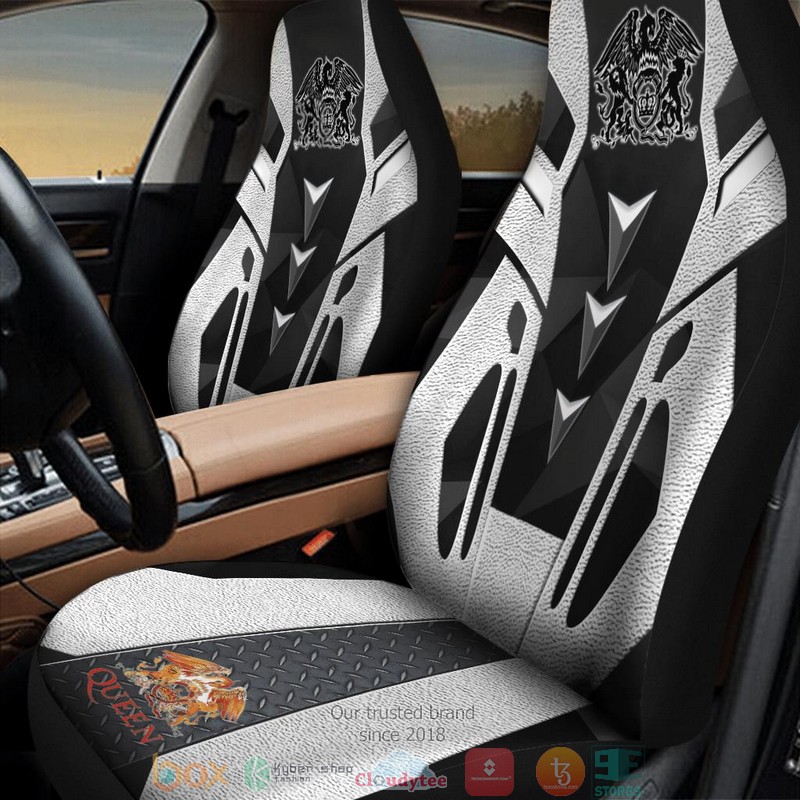 Queen Band White Black Car Seat Covers