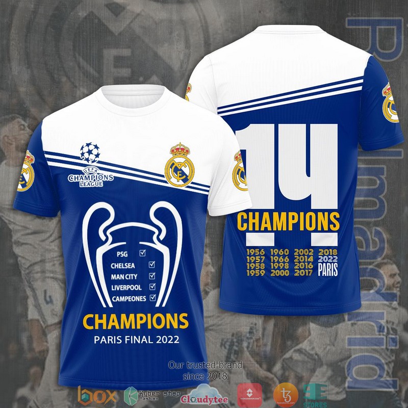 Real Madrid Champions League Paris Final 2022 3D Shirt, Hoodie 2 Real Madrid Champions League Paris Final 2022 3D Shirt, Hoodie word2