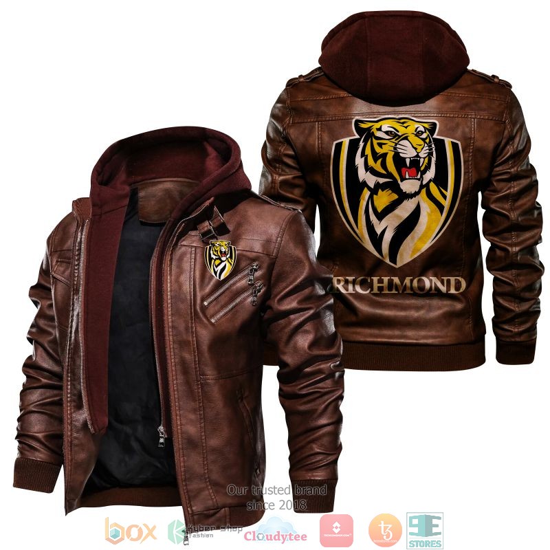 NEW Richmond Football Club Richmond Tigers logo PU Leather Jacket word1