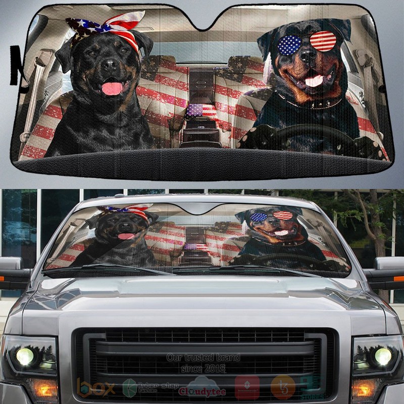 BEST Rottweiler American Flag Independence Day Car Windshield Sunshade