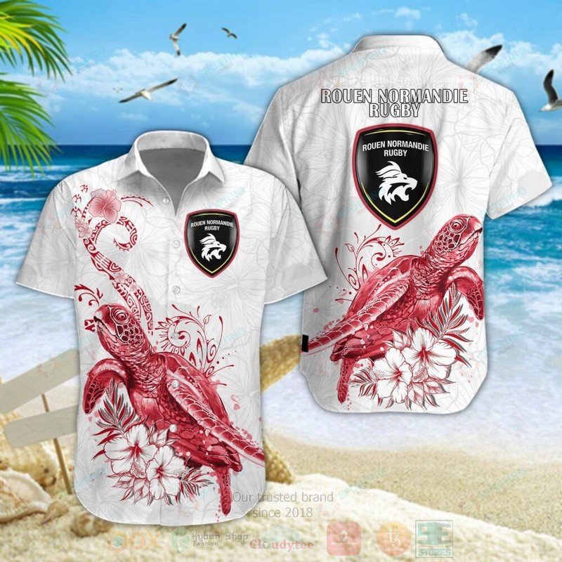 BEST Rouen Normandie Rugby Turtle Aloha Hawaiian Shirt, Short Pants