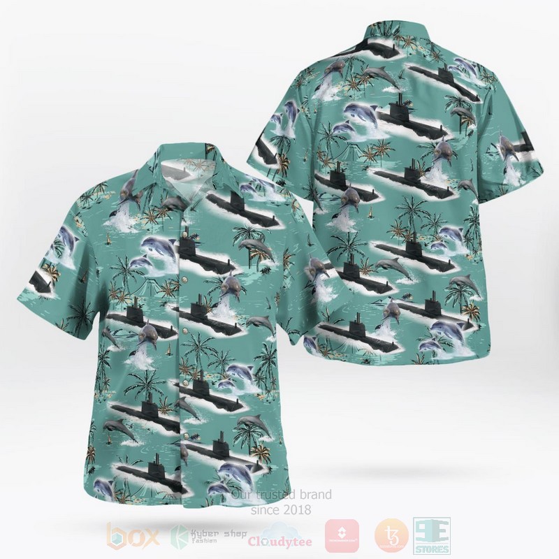 BEST Royal Australian Navy HMAS Collins SSG 73 and Dolphin 3D Aloha Shirt word3