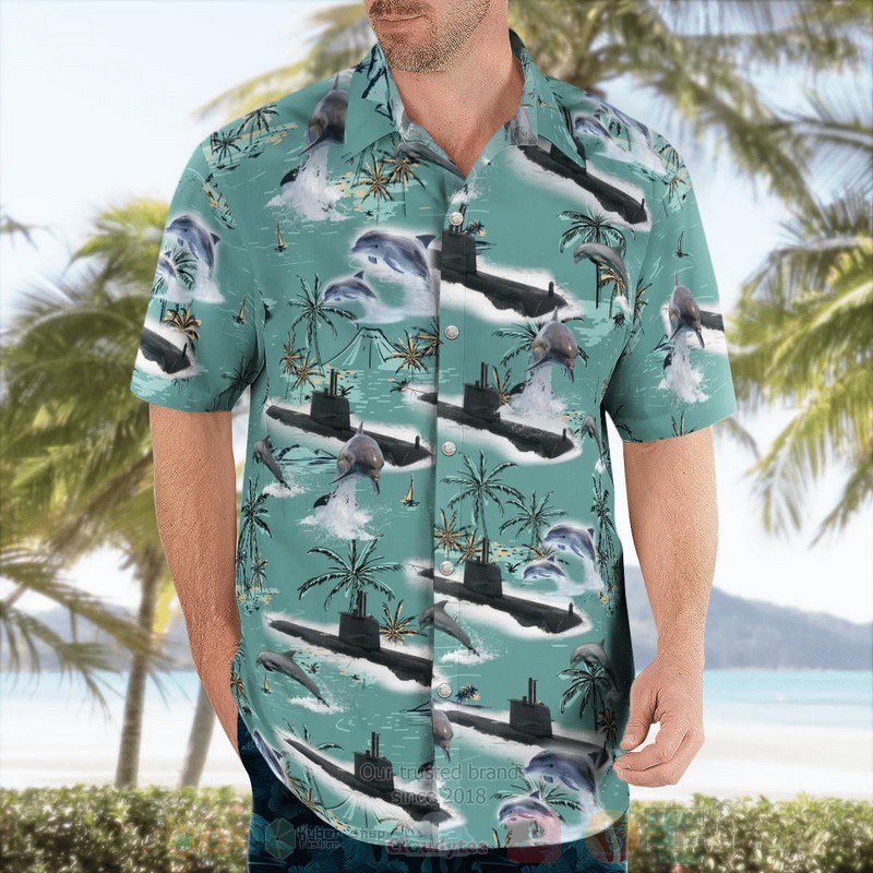 BEST Royal Australian Navy HMAS Collins SSG 73 and Dolphin 3D Aloha Shirt word1