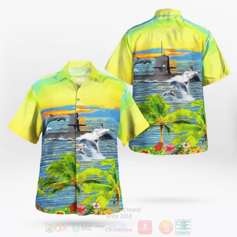 BEST Royal Australian Navy HMAS Dechaineux SSG 76 and Dolphin 3D Aloha Shirt word3