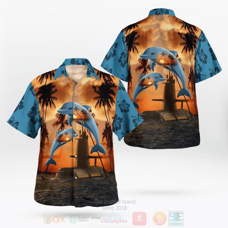 BEST Royal Australian Navy HMAS Waller SSG 75 and Dolphin 3D Aloha Shirt word3