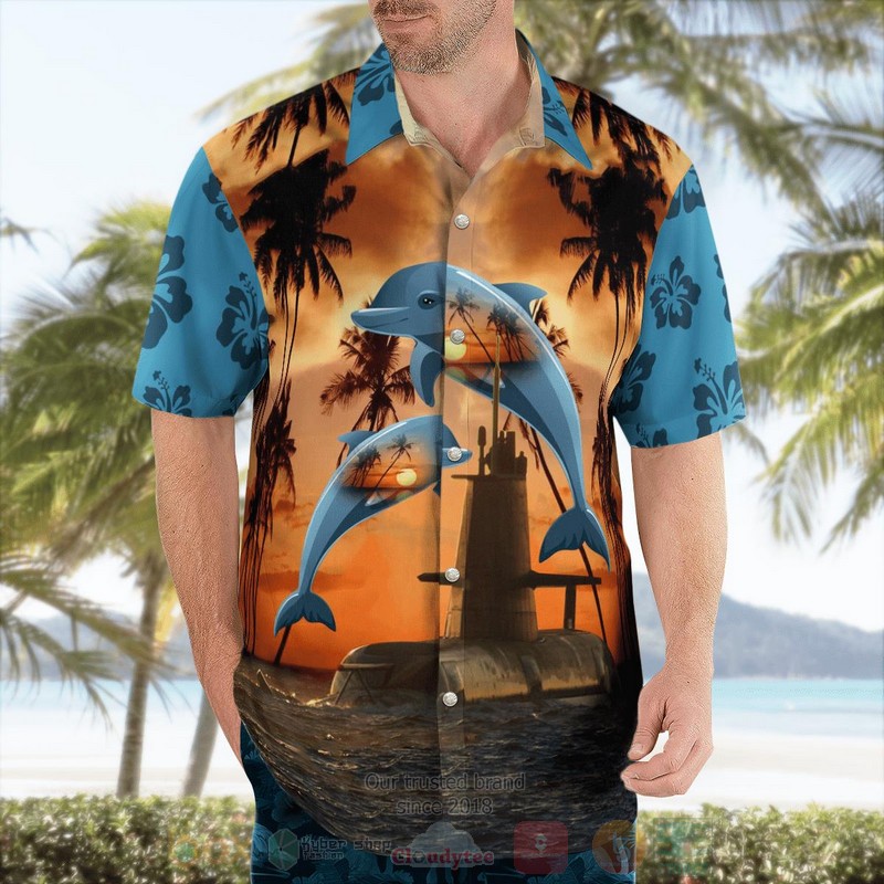 BEST Royal Australian Navy HMAS Waller SSG 75 and Dolphin 3D Aloha Shirt word2