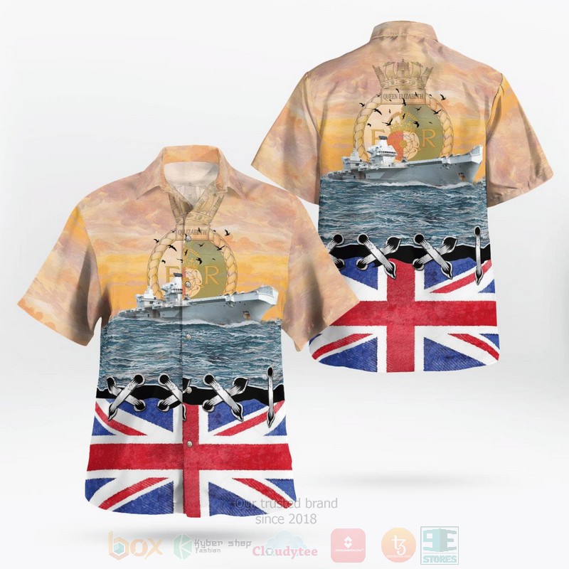 BEST Royal Navy HMS Queen Elizabeth R08 3D Aloha Shirt word2