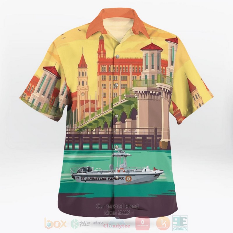 BEST Saint Augustine, Florida, St. Augustine Fire Department Fireboat Marine 49 3D Aloha Shirt word2