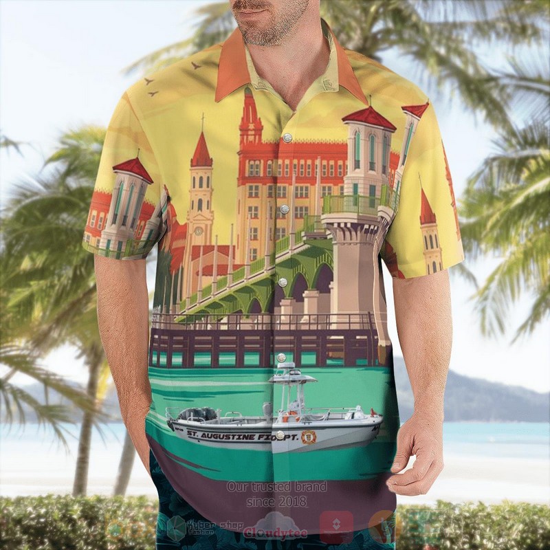BEST Saint Augustine, Florida, St. Augustine Fire Department Fireboat Marine 49 3D Aloha Shirt word2