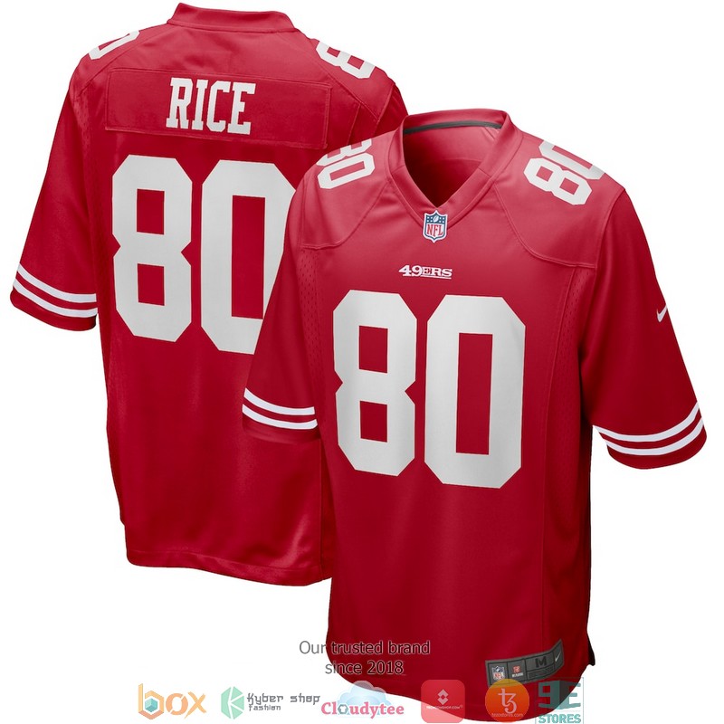 San Francisco 49ers Jerry Rice 80 Scarlet Game Retired Football Jersey word1