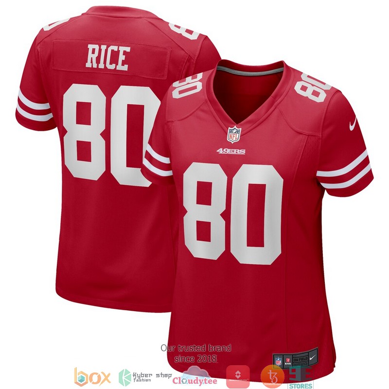 San Francisco 49ers Jerry Rice Scarlet Game Retired Football Jersey word1