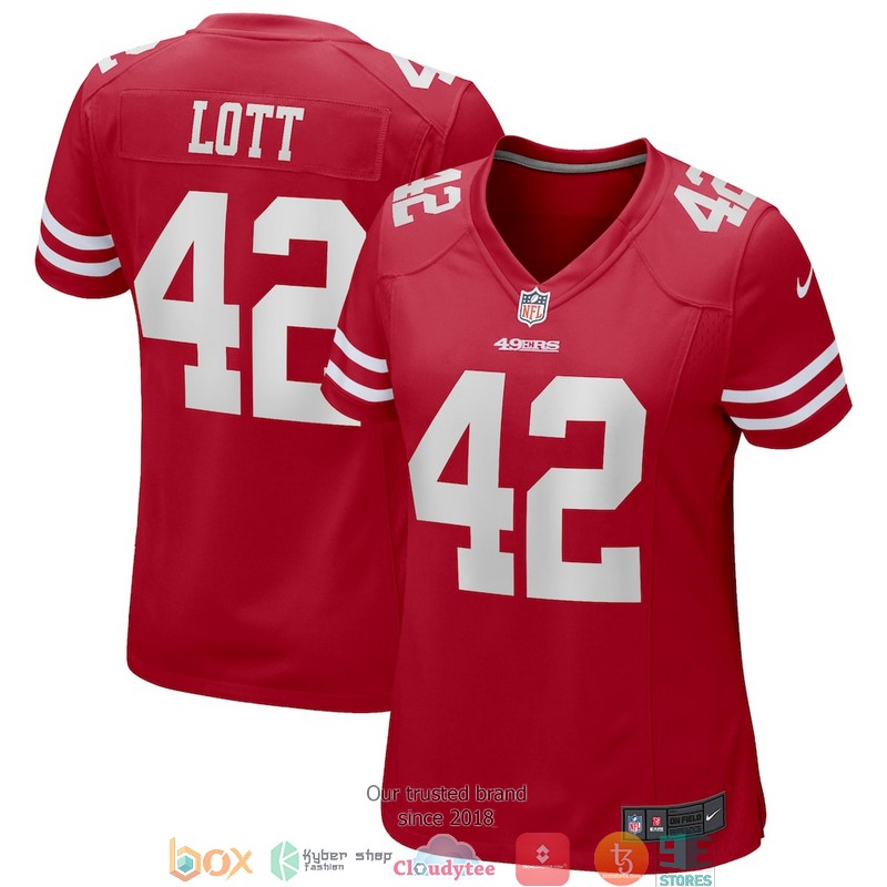 San Francisco 49ers Ronnie Lott 42 Scarlet Game Retired Football Jersey word3