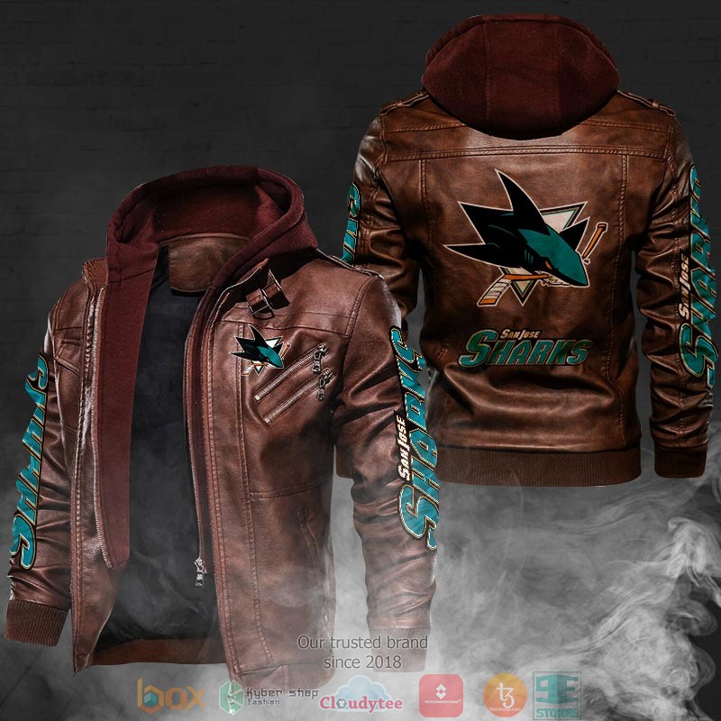 NEW San Jose Sharks PU Leather Jacket 1 NEW San Jose Sharks PU Leather Jacket word3