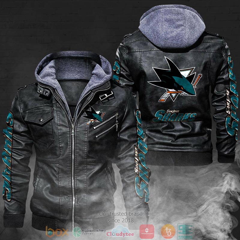 NEW San Jose Sharks PU Leather Jacket 2 NEW San Jose Sharks PU Leather Jacket word3