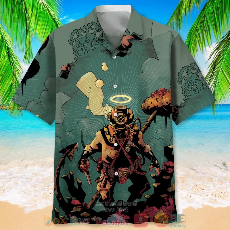 NEW Scuba Diving Gray Hawaiian Shirt 2 NEW Scuba Diving Gray Hawaiian Shirt word1